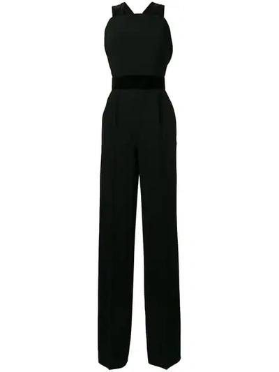 Shop Max Mara Velvet Trim Jumpsuit In Black