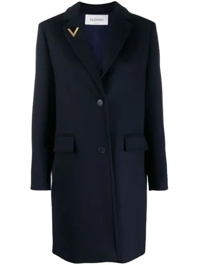 Shop Valentino V Pin Single-breasted Coat In Blue