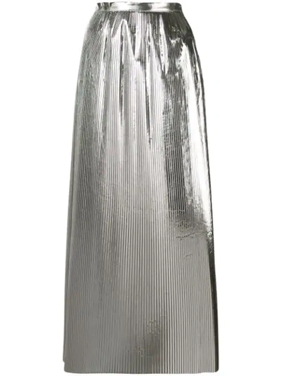 Shop Maison Margiela Tonal Pleated Maxi Skirt In Silver