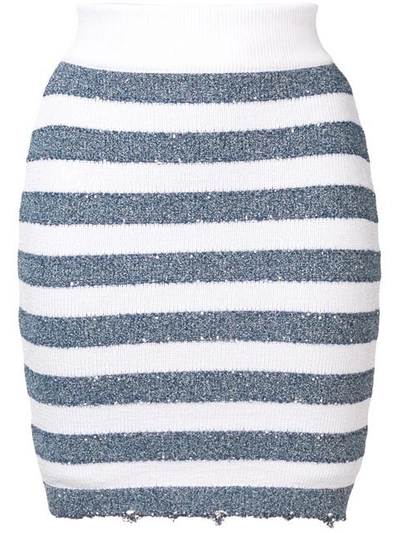 Shop Balmain Striped Skirt In Blue