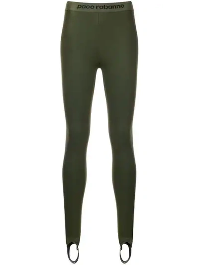 Shop Rabanne Logo Waistband Stirrup Leggings In Green