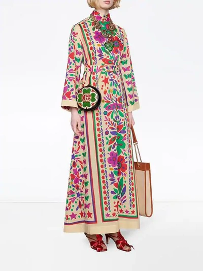 Shop Gucci Star Garden Print Belted Dress In 2191 White