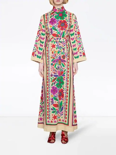 Shop Gucci Star Garden Print Belted Dress In 2191 White