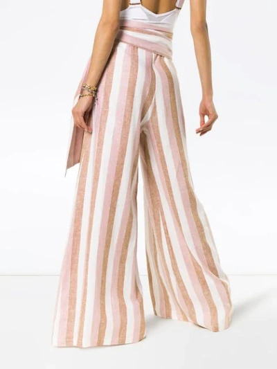 ADRIANA DEGREAS PORTO TIE WAIST WIDE LEG TROUSERS - 粉色