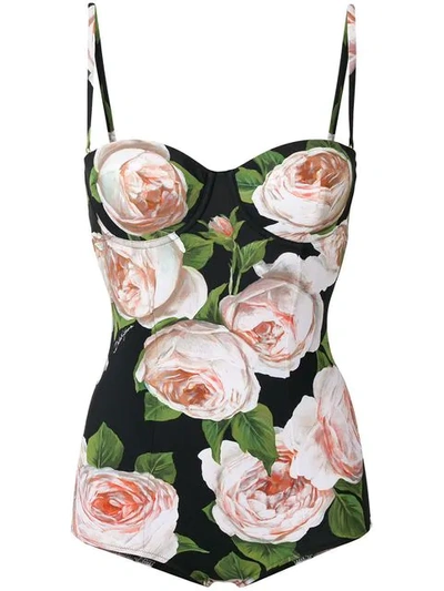 Shop Dolce & Gabbana Floral Balconette Swimsuit In Black