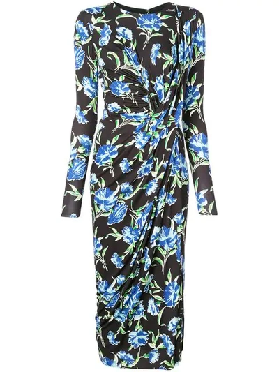 Shop Jason Wu Collection Floral Print Midi Dress In Black