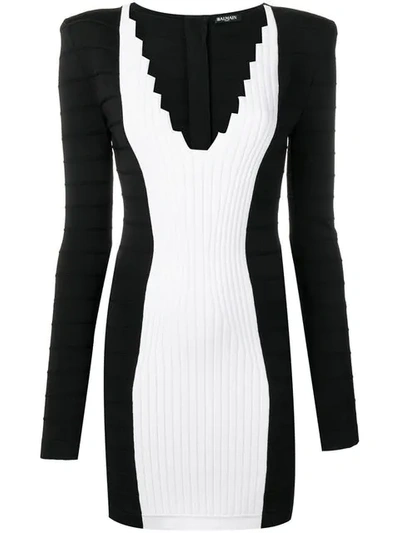 Shop Balmain V-neck Fitted Dress In Black