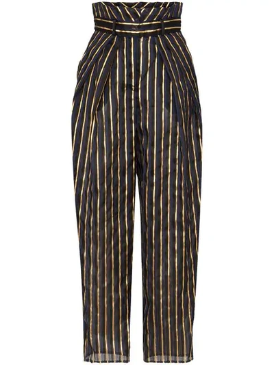 Shop Alexandre Vauthier High Waist Striped Linen Blend Trousers In Blue