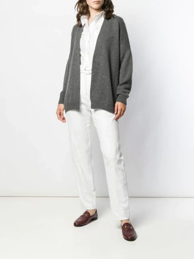 Shop Brunello Cucinelli Sequin Embroidered Cardigan In Grey