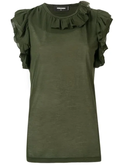 Shop Dsquared2 Frill Trim Sleeveless Top In Green