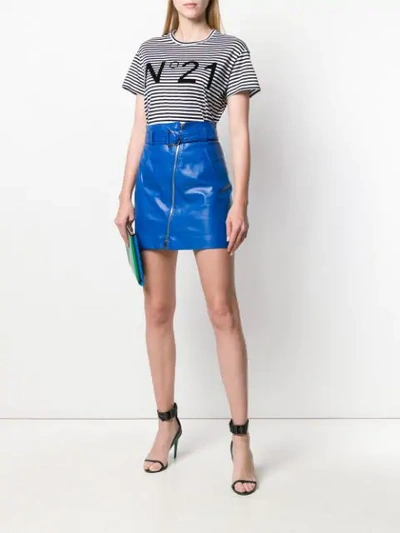 Shop Pinko Faux Leather Mini Skirt In Blue