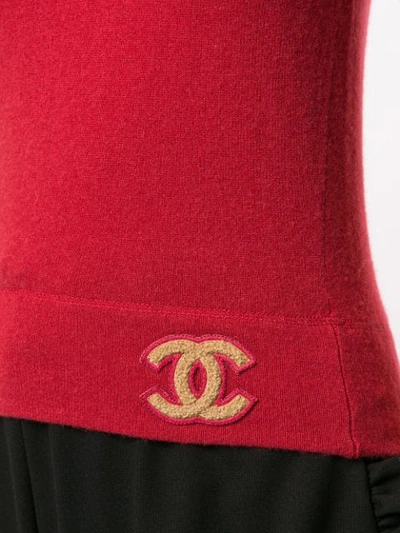 Shop Chanel Cc Logos Sleeveless Knit Top In Red