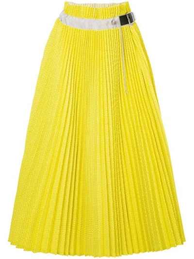 Shop Sacai Pleated Midi Skirt In Yellow