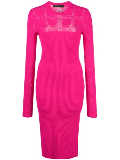 Shop Versace Fitted Knitted Dress In Pink