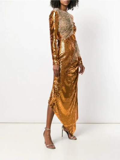 Shop Preen By Thornton Bregazzi Long Asymmetric Dress - Gold