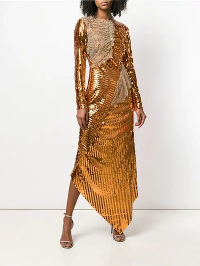 Shop Preen By Thornton Bregazzi Long Asymmetric Dress - Gold