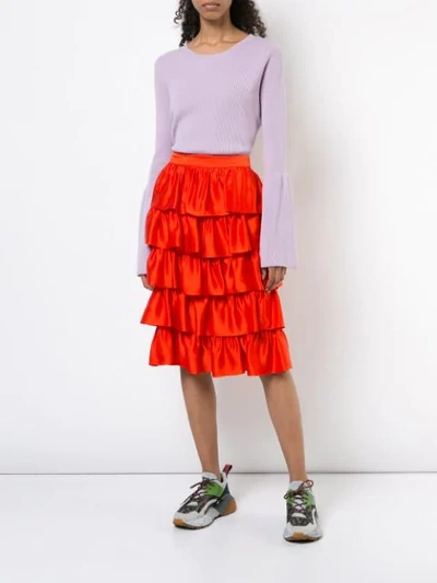 Shop Stella Mccartney Ruffled Midi Skirt In Red