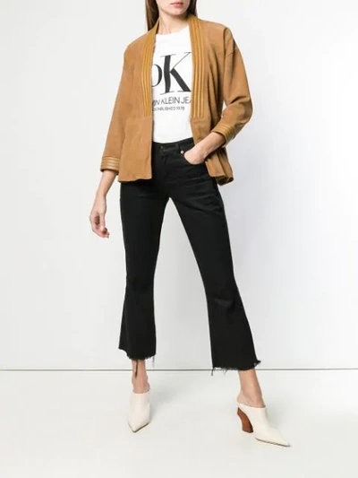 Shop Pinko Belted Leather Jacket In Brown