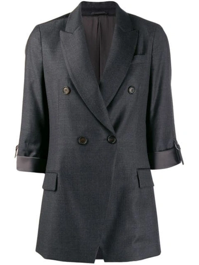 Shop Brunello Cucinelli Double-breasted Fitted Blazer In Grey