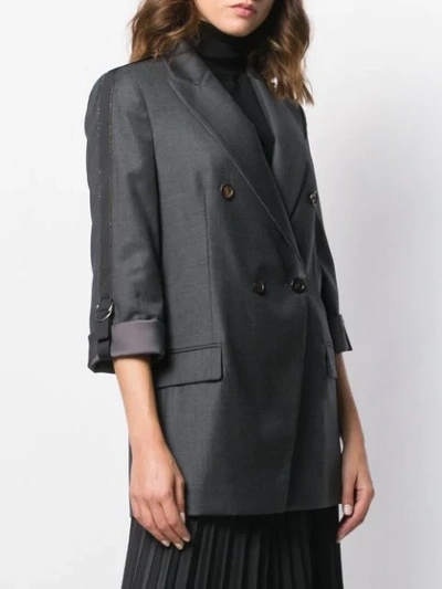 Shop Brunello Cucinelli Double-breasted Fitted Blazer In Grey
