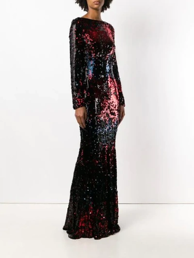 Shop Talbot Runhof Sequin Fitted Long Dress In Black