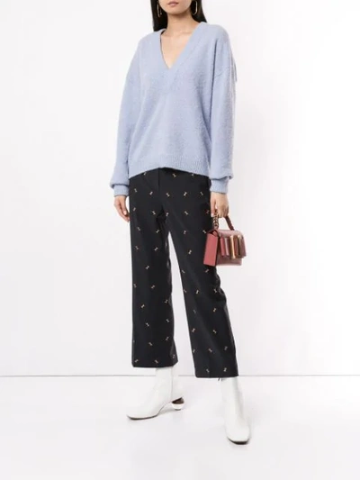 Shop Tibi Embroidered Ant Trousers In Blue