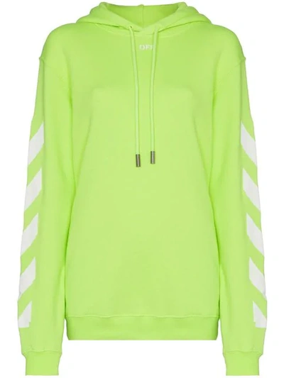 Shop Off-white Diagonal Stripe-print Cotton Hoodie In Yellow