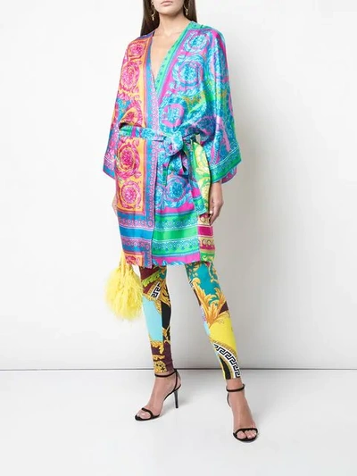 Shop Versace Dressing Gown-style Dress In Multicolour