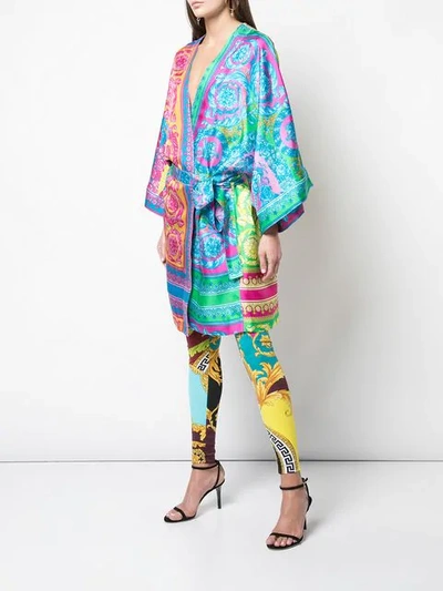 Shop Versace Dressing Gown-style Dress In Multicolour