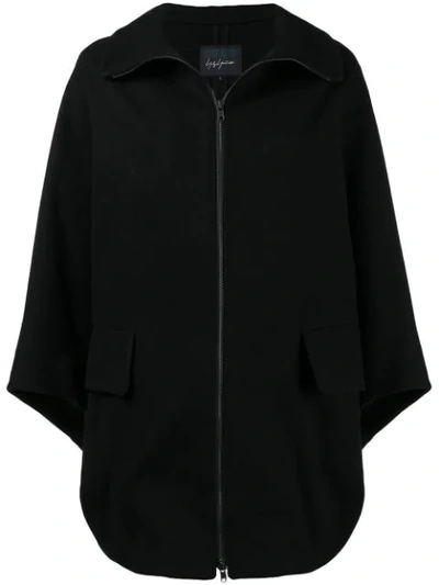 Shop Yohji Yamamoto Cropped Sleeve Zip Coat - Black