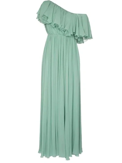 GIAMBATTISTA VALLI ONE-SHOULDER RUFFLE SILK MAXI GOWN - 绿色