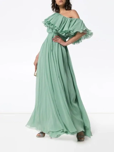 Shop Giambattista Valli One Shoulder Ruffle Silk Gown In Green