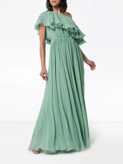 GIAMBATTISTA VALLI ONE-SHOULDER RUFFLE SILK MAXI GOWN - 绿色