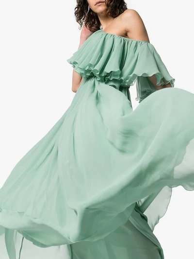 Shop Giambattista Valli One Shoulder Ruffle Silk Gown In Green