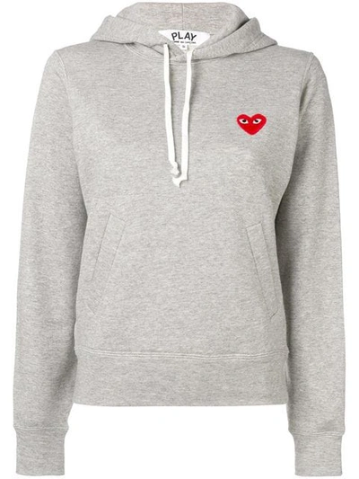 Shop Comme Des Garçons Play Logo Embroidered Hoodie In Grey