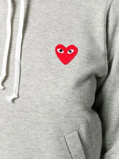 Shop Comme Des Garçons Play Logo Embroidered Hoodie In Grey