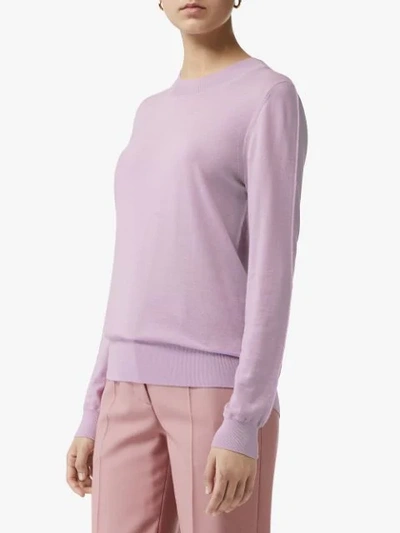 Shop Burberry Logo Detail Merino Wool Sweater In Purple