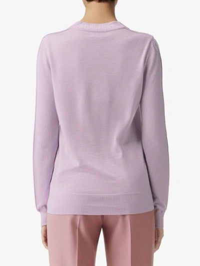 Shop Burberry Logo Detail Merino Wool Sweater In Purple