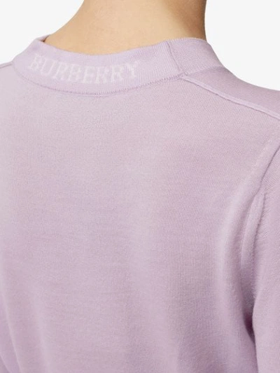 Shop Burberry Logo Detail Merino Wool Sweater In Purple
