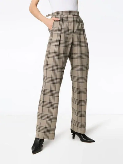 Shop Wright Le Chapelain Check Print High-waisted Straight Leg Woollen Trousers In Brown