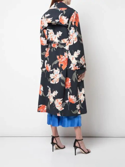Shop Rochas Floral Print Trenchcoat In Blue