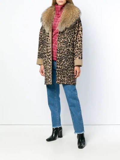 leopard print fur trim coat