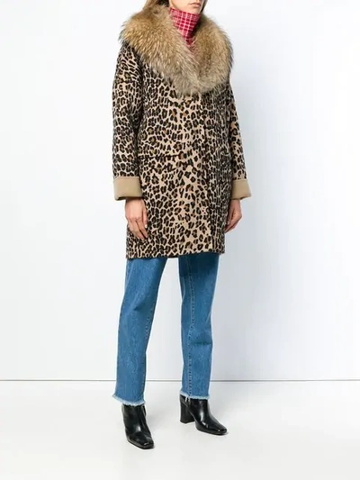 leopard print fur trim coat