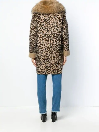 Shop P.a.r.o.s.h. Leopard Print Fur Trim Coat In Brown