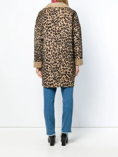 Shop P.a.r.o.s.h. Leopard Print Fur Trim Coat In Brown