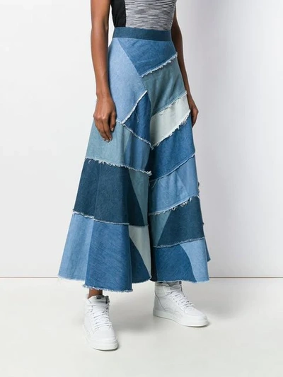 Shop Junya Watanabe Patchwork Denim Skirt - Blue