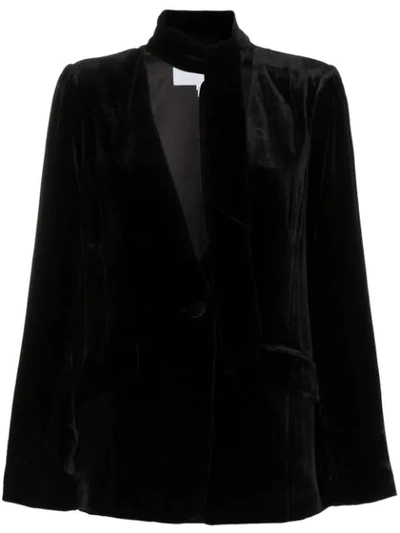 Shop Frame Tie Neck Collarless Silk Blend Velvet Blazer In Black