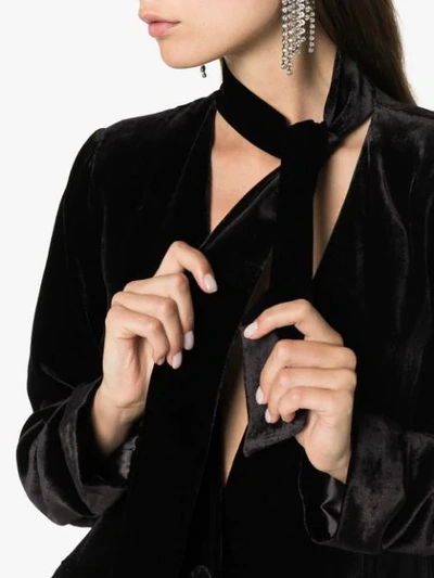 Shop Frame Tie Neck Collarless Silk Blend Velvet Blazer In Black