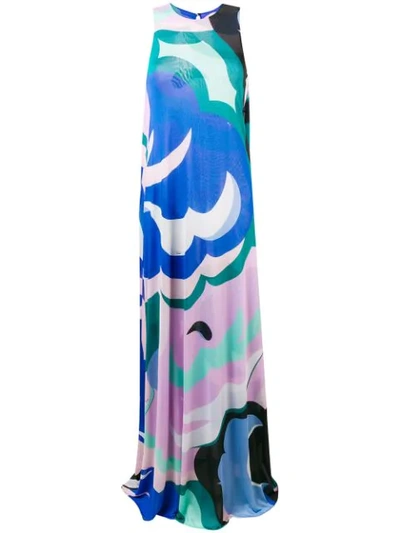 Shop Emilio Pucci Abstract Print Maxi Dress - Blue