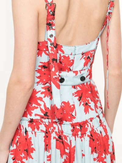 Shop Proenza Schouler Splatter Floral Sleeveless Tiered Dress In Blue